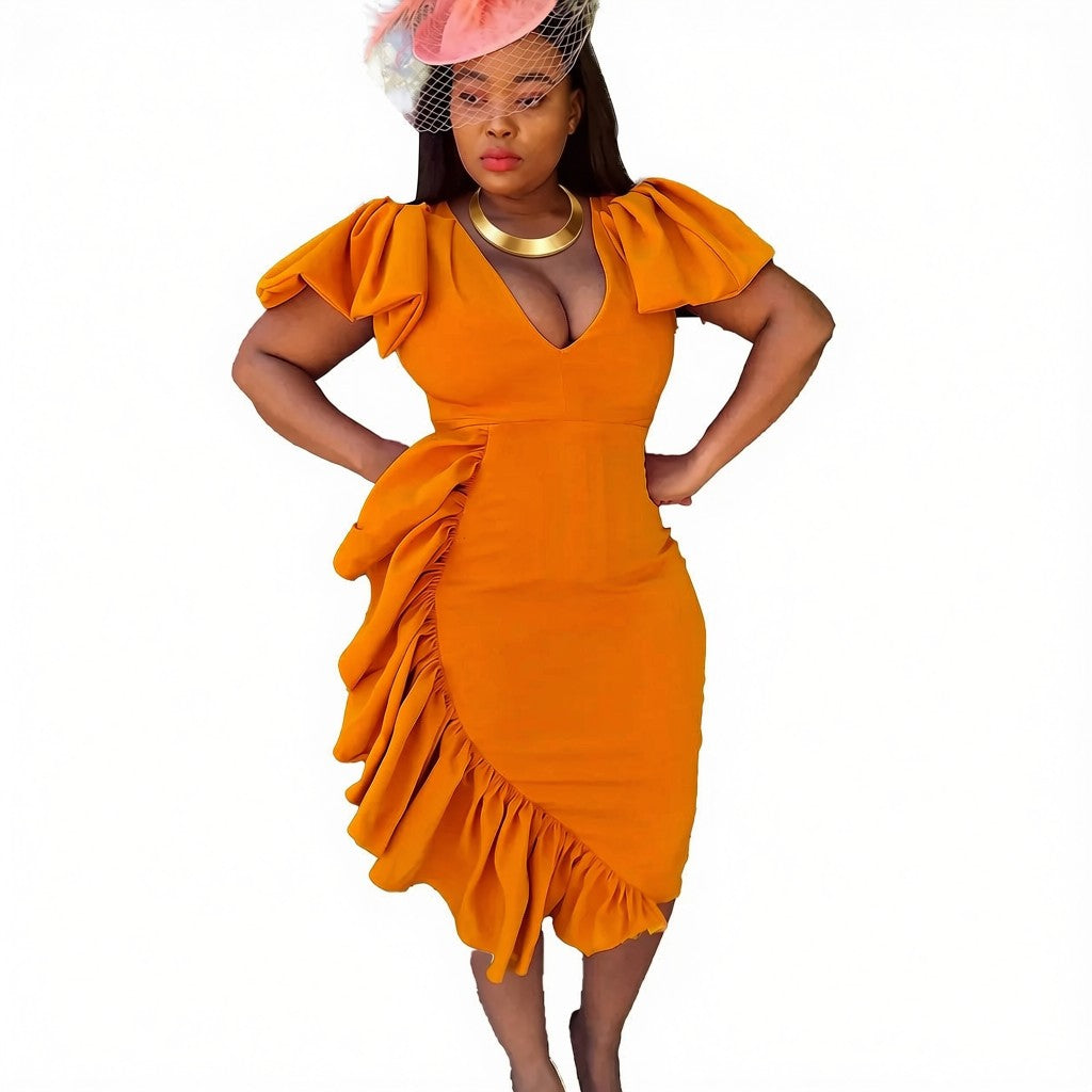 🍒Womens ruched dress spring summer outfit bodycon occasion clothing smart casual wear women party wear Ruffle To The Side In A Side Ruffle