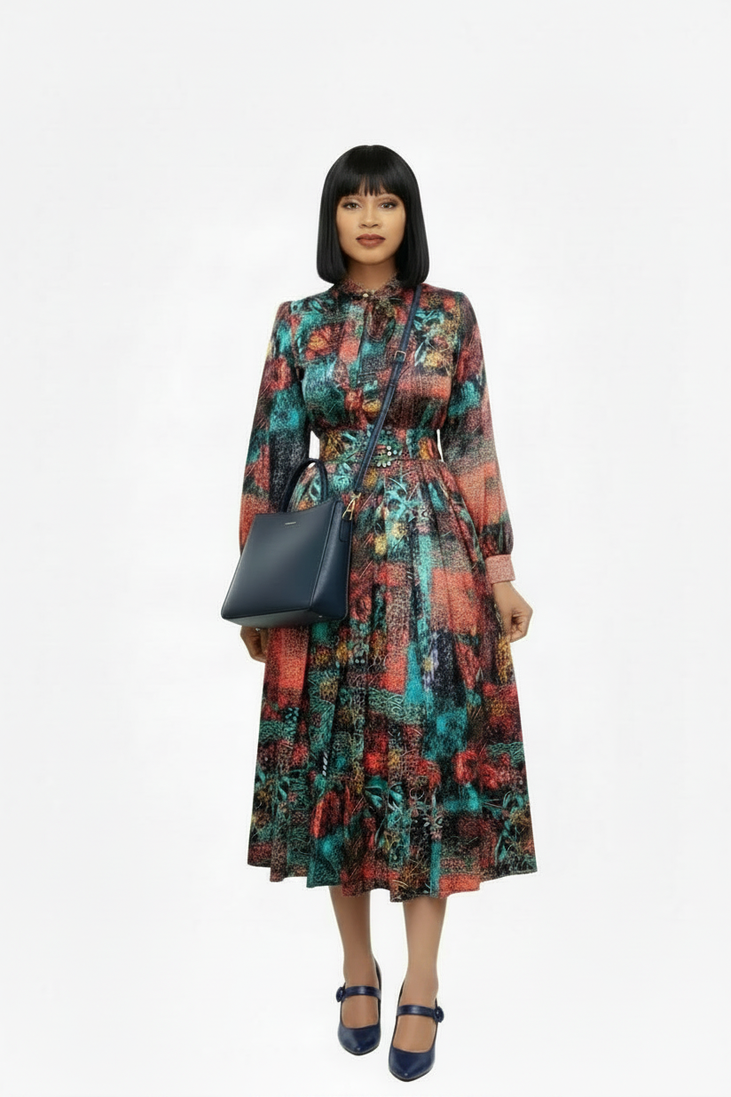 🍒Long sleeve snake print dress bowknot outfit high waist office clothing for plus size women smart casual wear with belt occasion clothing SHED indecisions and SLIP lnto SNAKE-y