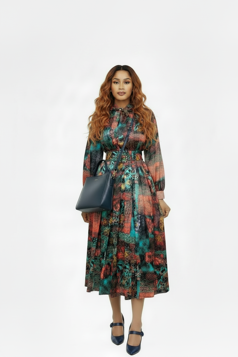 🍒Long sleeve snake print dress bowknot outfit high waist office clothing for plus size women smart casual wear with belt occasion clothing SHED indecisions and SLIP lnto SNAKE-y