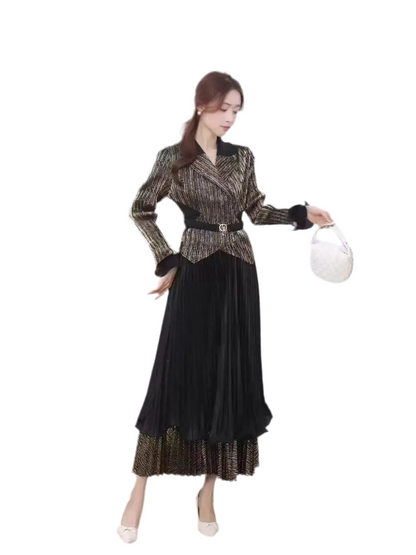 🍒Ontwerpersuitrustings vir vroue: Modieuse rok met kraagbaadjie, rok met ruffles by die soom, geskik vir partytjies, hoë rekbaarheid kledingstuk, ongeveer Engelse groottes (12-16). Moenie 'n suurknol wees nie, kry 'n lemoen of...
