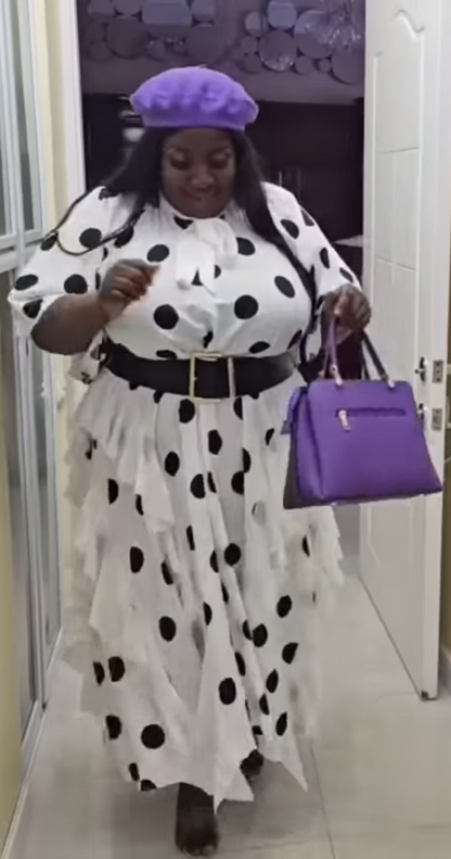 🍒Dress with polka dots simple pleats and ruffled edges summer outfit looks long loose fit smart primted casual wear loose Fit clothing and Slimming Effect  party occasion clothing Lucky You Spotted this Spot