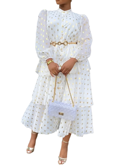 🍒Dresses for women clothes with gold accents occasion wear party clothing vacation wear gold polka dot outfit feminine clothing Get This Heavenly Cents Sent