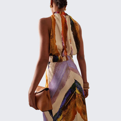 🍒Dames moulose bedrukte maxi-rok geleentheidsdrag mode vakansiedrag veelkleurige uitrusting vir die somer met ingewerkte middellyf Chevron Chic