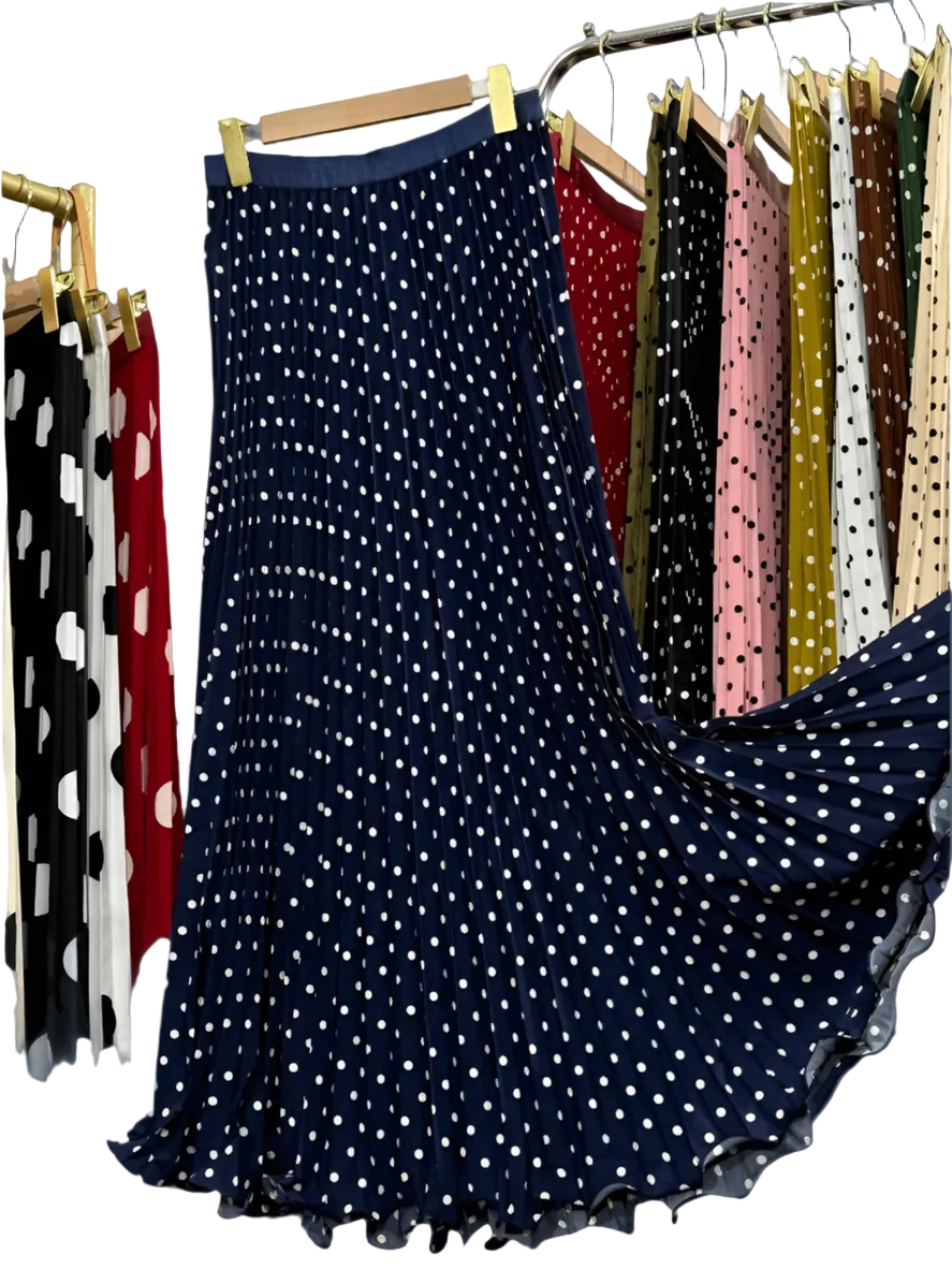 🍒雪纺长裙松紧波点服装A字时尚穿搭四季服装高腰休闲女装场合穿搭 俏皮波点裙