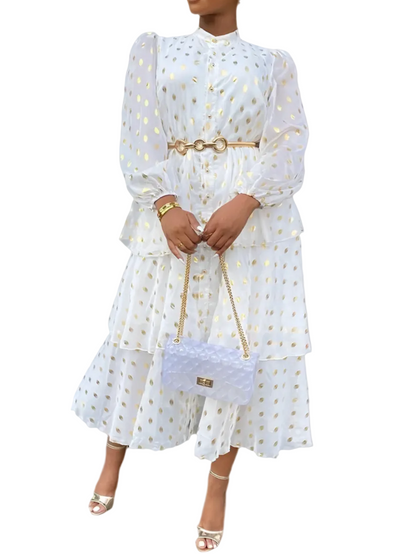 🍒Dresses for women clothes with gold accents occasion wear party clothing vacation wear gold polka dot outfit feminine clothing Get This Heavenly Cents Sent