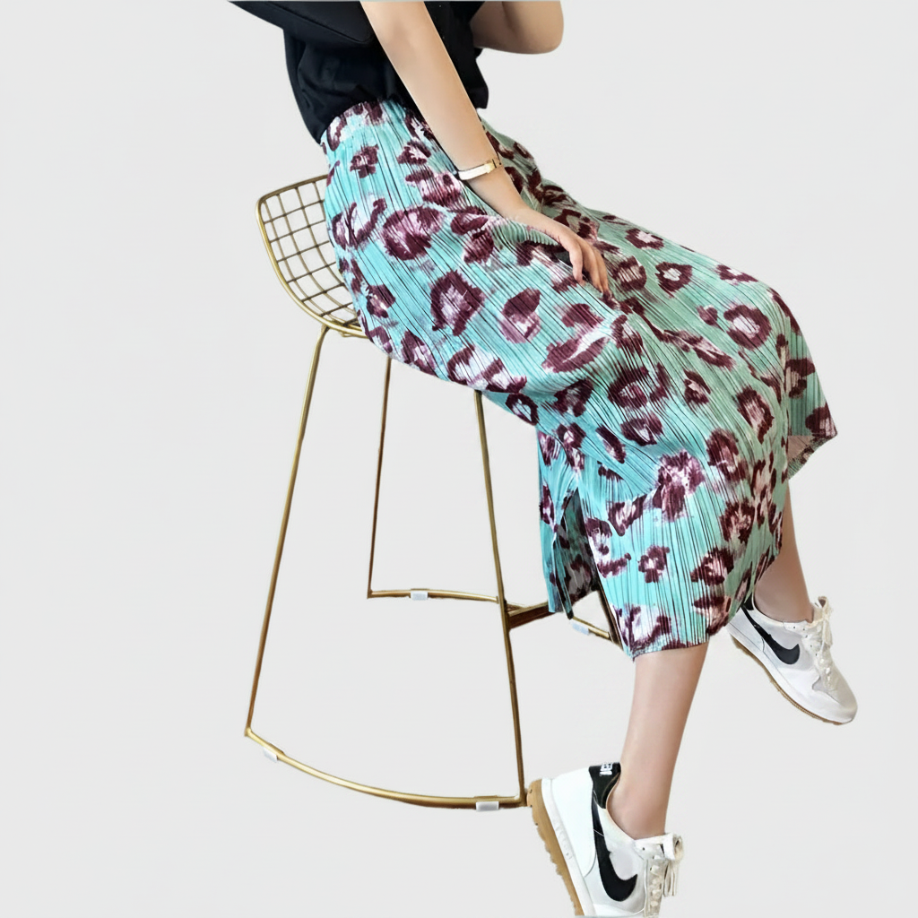 🍒Pleated long skirt leopard print smart casual clothing women's a-line split multi colour fashion wear  Leap OnThis Multi Tasker Multi