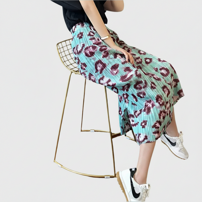 🍒Pleated long skirt leopard print smart casual clothing women's a-line split multi colour fashion wear  Leap OnThis Multi Tasker Multi