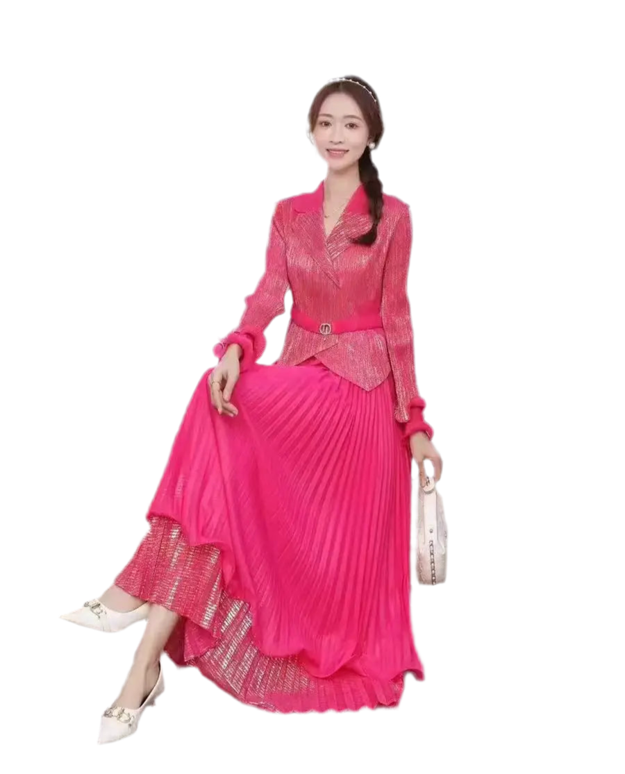 🍒Ontwerpersuitrustings vir vroue: Modieuse rok met kraagbaadjie, rok met ruffles by die soom, geskik vir partytjies, hoë rekbaarheid kledingstuk, ongeveer Engelse groottes (12-16). Moenie 'n suurknol wees nie, kry 'n lemoen of...