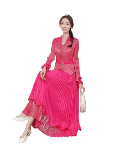 🍒Ontwerpersuitrustings vir vroue: Modieuse rok met kraagbaadjie, rok met ruffles by die soom, geskik vir partytjies, hoë rekbaarheid kledingstuk, ongeveer Engelse groottes (12-16). Moenie 'n suurknol wees nie, kry 'n lemoen of...