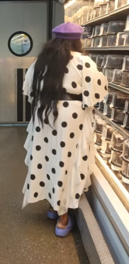 🍒Dress with polka dots simple pleats and ruffled edges summer outfit looks long loose fit smart primted casual wear loose Fit clothing and Slimming Effect  party occasion clothing Lucky You Spotted this Spot