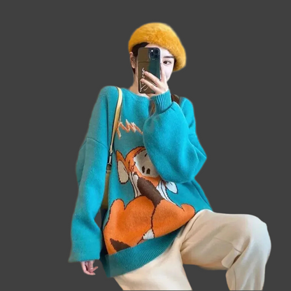🍒春秋毛衣长袖宽松卡通针织衫女趣味套头衫休闲户外穿搭，尽享欢趣动漫
