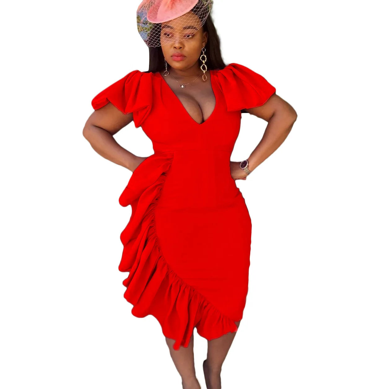🍒Womens ruched dress spring summer outfit bodycon occasion clothing smart casual wear women party wear Ruffle To The Side In A Side Ruffle
