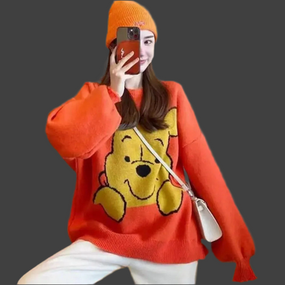 🍒春秋毛衣长袖宽松卡通针织衫女趣味套头衫休闲户外穿搭，尽享欢趣动漫