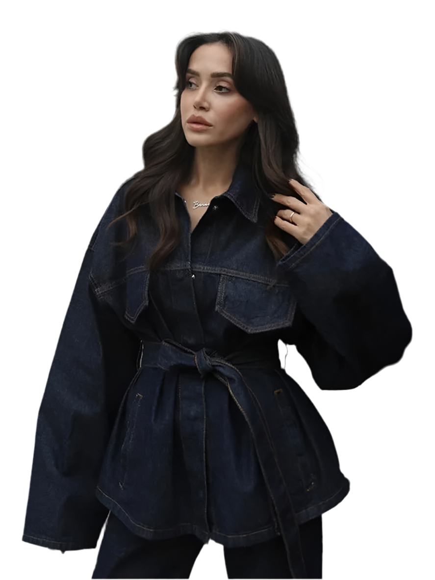 🍒Belt denim Jacket and Pants Sets shirt style jacket women butt up coat and straight trousers suit loose autumn Ladies outfits Dressy Denim