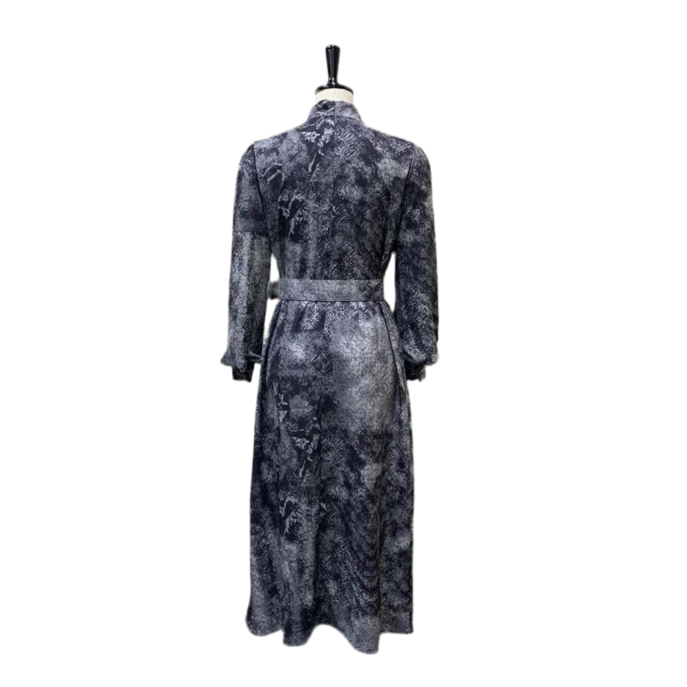 🍒Long sleeve snake print dress bowknot outfit high waist office clothing for plus size women smart casual wear with belt occasion clothing SHED indecisions and SLIP lnto SNAKE-y
