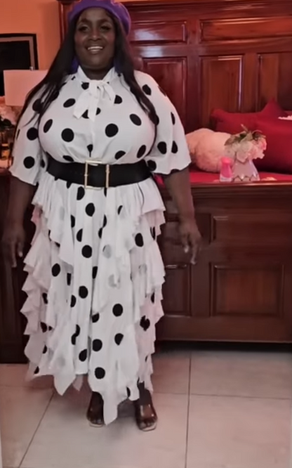 🍒Dress with polka dots simple pleats and ruffled edges summer outfit looks long loose fit smart primted casual wear loose Fit clothing and Slimming Effect  party occasion clothing Lucky You Spotted this Spot
