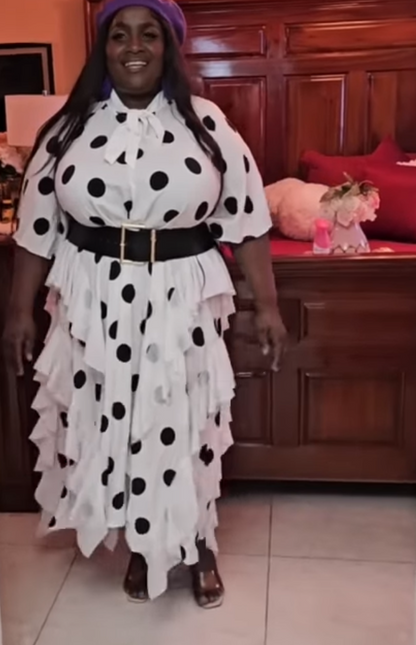 🍒Dress with polka dots simple pleats and ruffled edges summer outfit looks long loose fit smart primted casual wear loose Fit clothing and Slimming Effect  party occasion clothing Lucky You Spotted this Spot