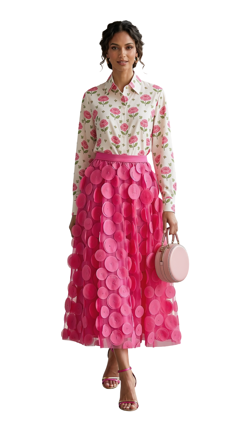 🍒Womens polka dot 3D design tulle mesh skirt retro elastic waist long length a-line occasion wear beach party wear street fashion feminine street wear You Will Be Dotty About These Spots