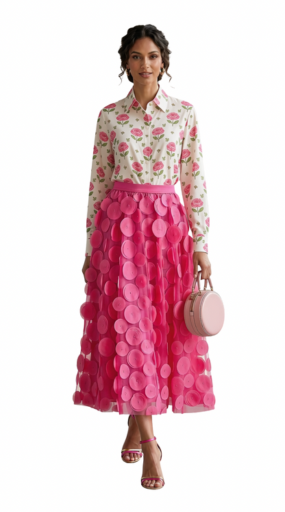 🍒Womens polka dot 3D design tulle mesh skirt retro elastic waist long length a-line occasion wear beach party wear street fashion feminine street wear You Will Be Dotty About These Spots