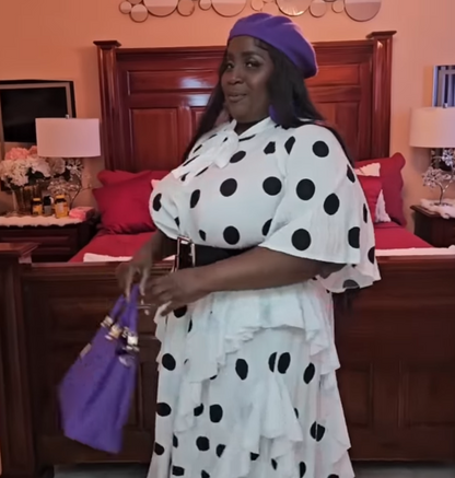 🍒Dress with polka dots simple pleats and ruffled edges summer outfit looks long loose fit smart primted casual wear loose Fit clothing and Slimming Effect  party occasion clothing Lucky You Spotted this Spot