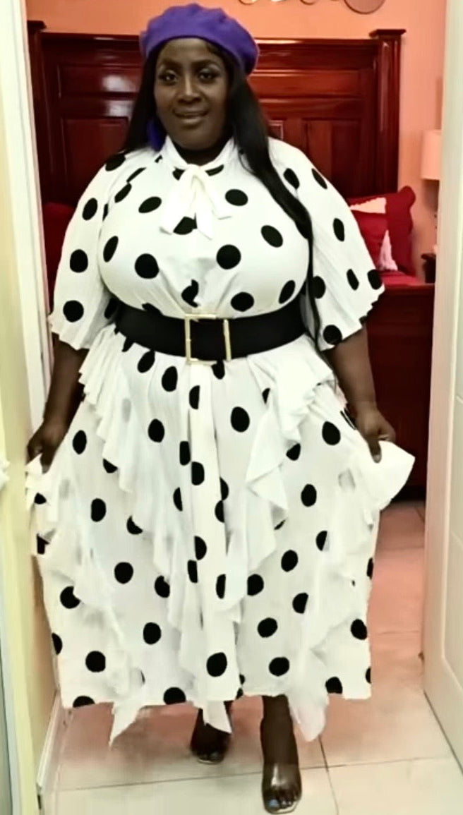 🍒Dress with polka dots simple pleats and ruffled edges summer outfit looks long loose fit smart primted casual wear loose Fit clothing and Slimming Effect  party occasion clothing Lucky You Spotted this Spot