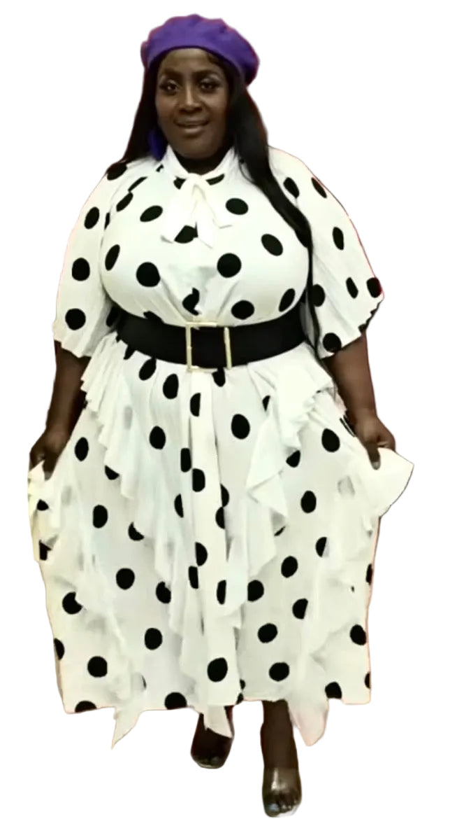 🍒Dress with polka dots simple pleats and ruffled edges summer outfit looks long loose fit smart primted casual wear loose Fit clothing and Slimming Effect  party occasion clothing Lucky You Spotted this Spot