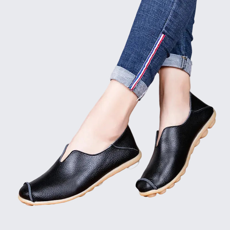🍒Eg te leer ligte somer instapskoene vir vakansie asemende skoene vir vroue egte leer rubbersool beesvel gemaklike stappers Helder Asemende Borreltjies