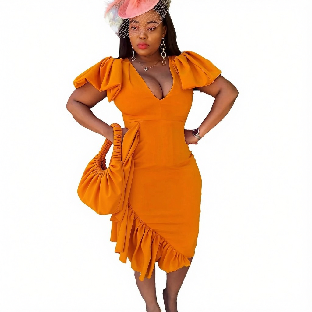 🍒Womens ruched dress spring summer outfit bodycon occasion clothing smart casual wear women party wear Ruffle To The Side In A Side Ruffle