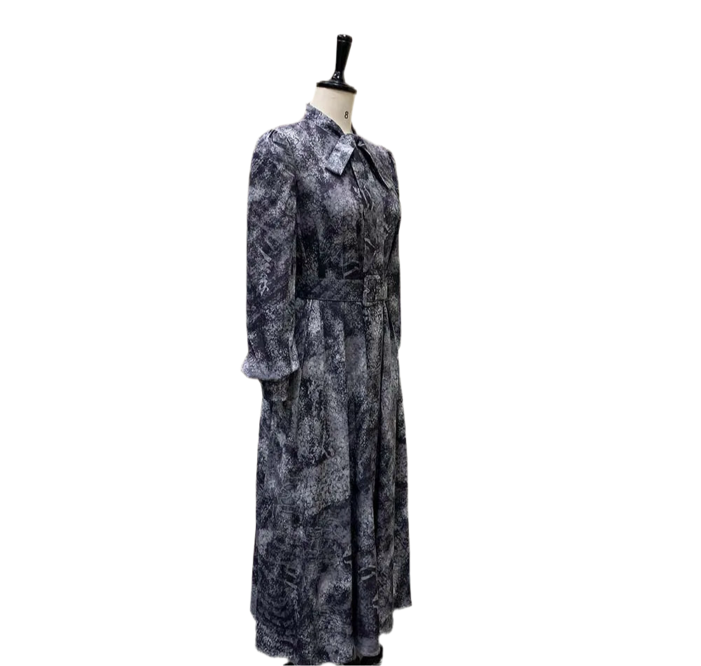 🍒Long sleeve snake print dress bowknot outfit high waist office clothing for plus size women smart casual wear with belt occasion clothing SHED indecisions and SLIP lnto SNAKE-y