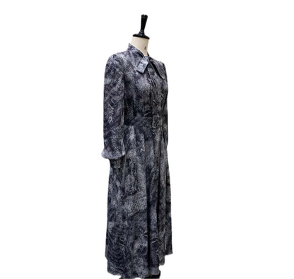 🍒Long sleeve snake print dress bowknot outfit high waist office clothing for plus size women smart casual wear with belt occasion clothing SHED indecisions and SLIP lnto SNAKE-y