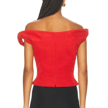 🍒Fashion off shoulder contour crop summer clothing occasion wear slanted women tops and blouses smart casual short sleeve top Asymetric casual simple blouses sleeveless Contour Comfort confidence