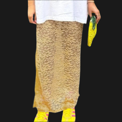 🍒蕾丝长裙 黑色 优雅 低腰 纯色 透视 时尚超长裙 商务休闲服饰                       变幻莫测 透视