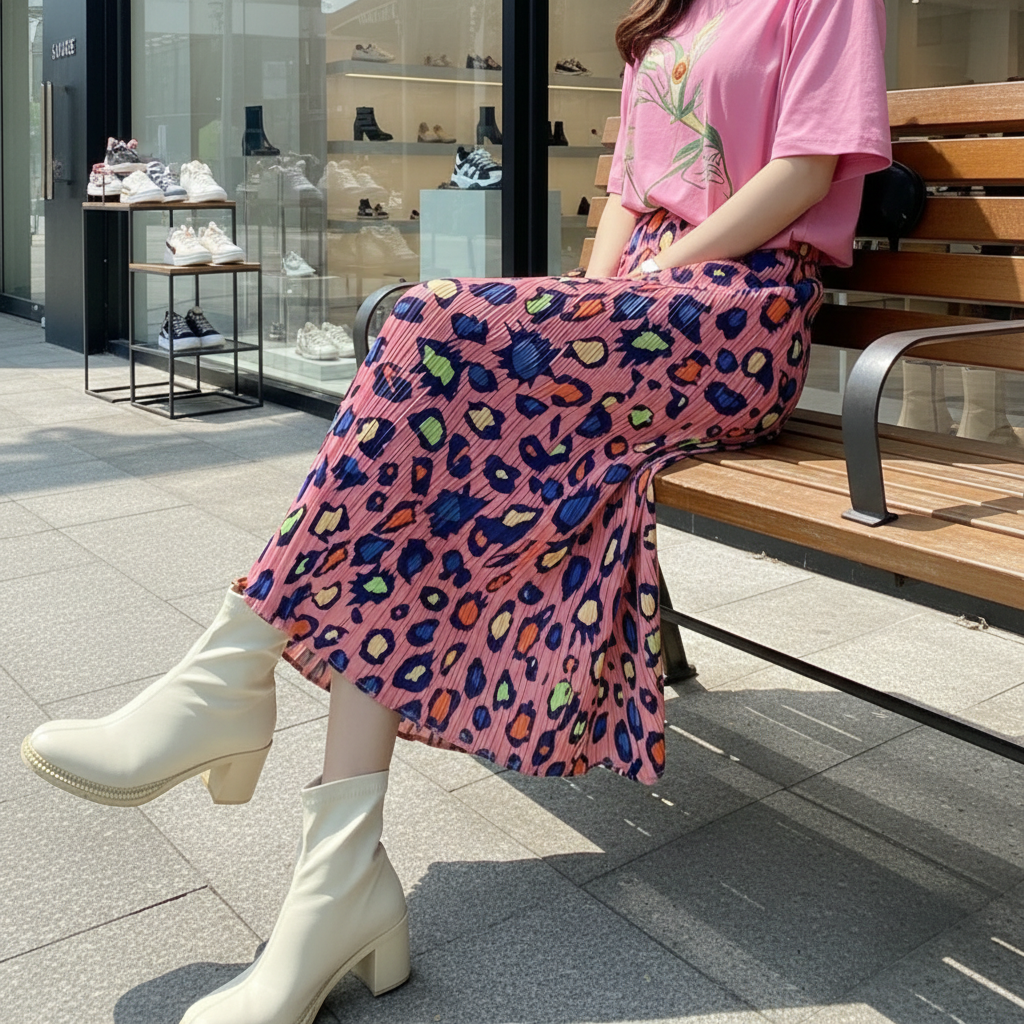 🍒Pleated long skirt leopard print smart casual clothing women's a-line split multi colour fashion wear  Leap OnThis Multi Tasker Multi