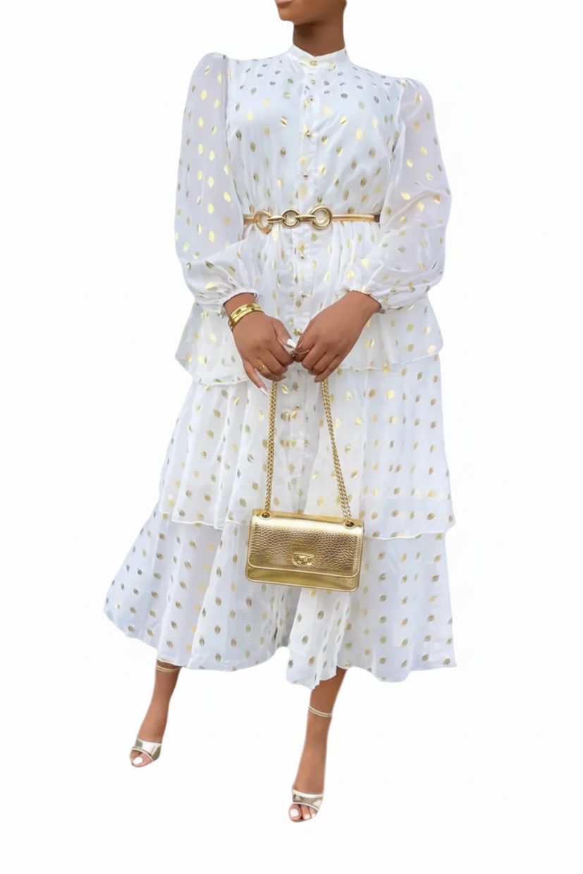 🍒Dresses for women clothes with gold accents occasion wear party clothing vacation wear gold polka dot outfit feminine clothing Get This Heavenly Cents Sent