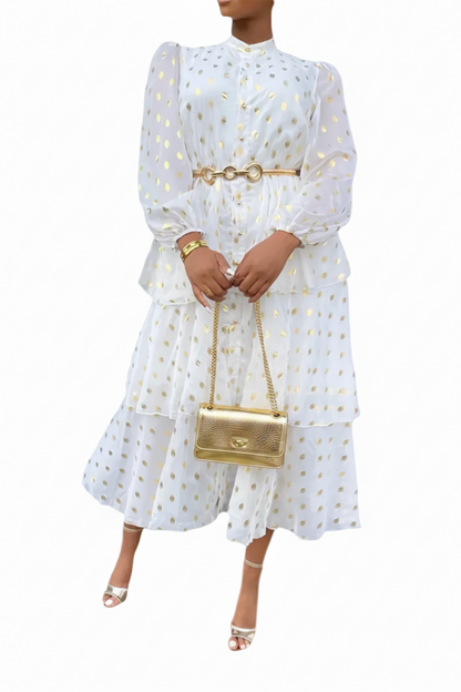 🍒Dresses for women clothes with gold accents occasion wear party clothing vacation wear gold polka dot outfit feminine clothing Get This Heavenly Cents Sent