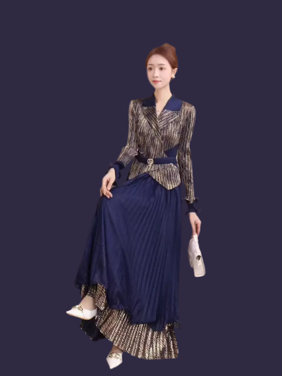 🍒Ontwerpersuitrustings vir vroue: Modieuse rok met kraagbaadjie, rok met ruffles by die soom, geskik vir partytjies, hoë rekbaarheid kledingstuk, ongeveer Engelse groottes (12-16). Moenie 'n suurknol wees nie, kry 'n lemoen of...