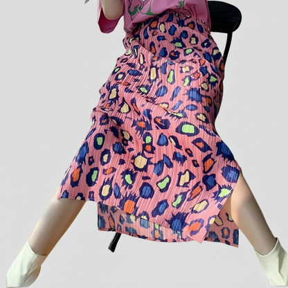 🍒Pleated long skirt leopard print smart casual clothing women's a-line split multi colour fashion wear  Leap OnThis Multi Tasker Multi