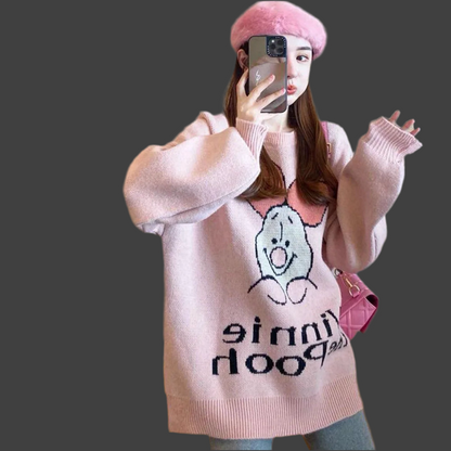 🍒春秋毛衣长袖宽松卡通针织衫女趣味套头衫休闲户外穿搭，尽享欢趣动漫