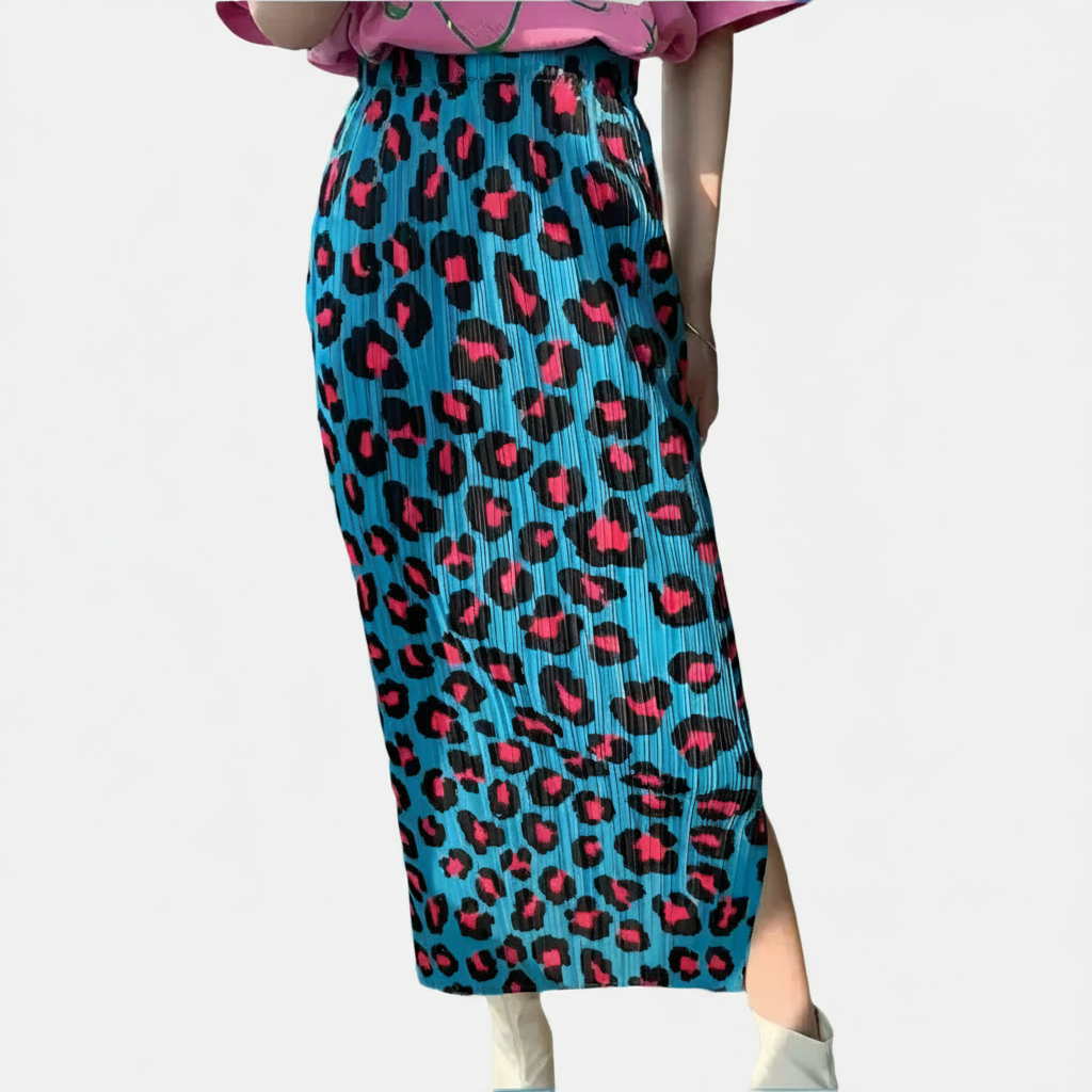 🍒Pleated long skirt leopard print smart casual clothing women's a-line split multi colour fashion wear  Leap OnThis Multi Tasker Multi
