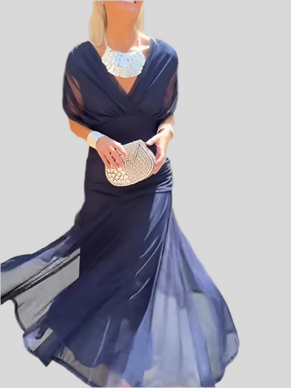 🍒春夏印花V领网纱露肩连衣裙，百搭派对度假婚宴装，女士商务休闲雪纺晚礼服，纯色淑女服饰 潮爆了 露肩