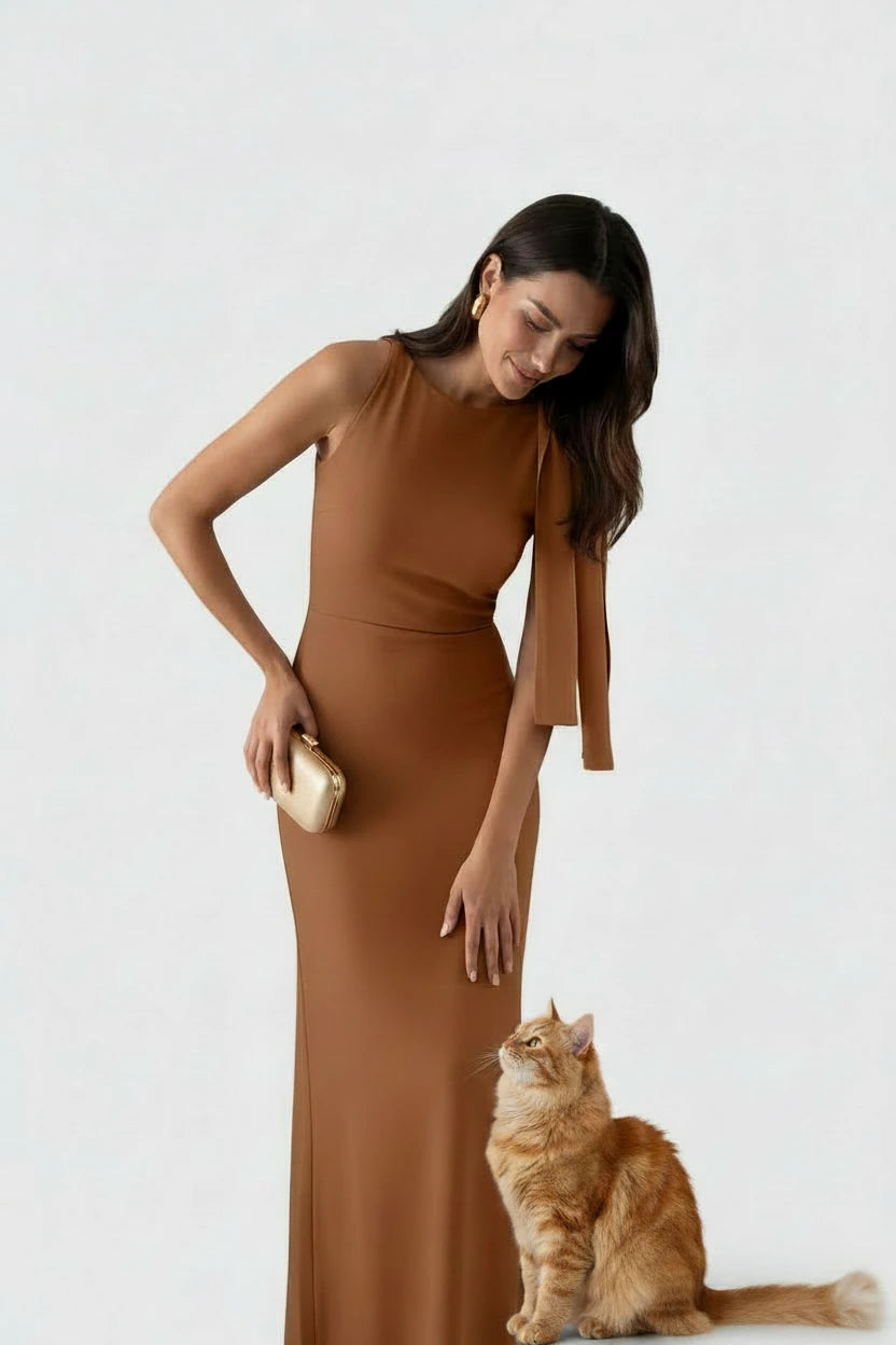 🍒Sonder-skouer moulose maxi rok lang elegante diagonale kraag geleentheid mode vir vroue partytjie uitrustings elegante bodycon Hou die sy-das styl opsy