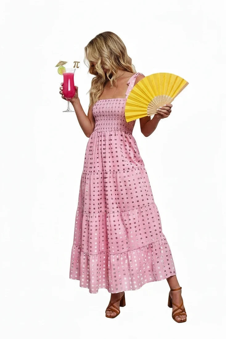 🍒Tiered summer dress summer sleeveless midaxi outfit for holiday spring summer clothing backless printed vacation wear cami dress for Women smart casual clothing  Dress For Summer