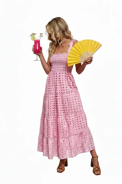 🍒Tiered summer dress summer sleeveless midaxi outfit for holiday spring summer clothing backless printed vacation wear cami dress for Women smart casual clothing  Dress For Summer
