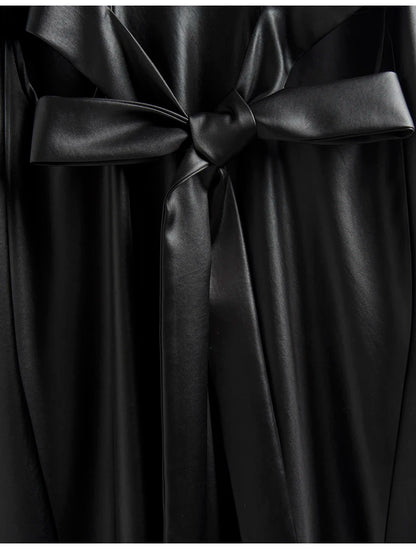 🍒Long faux Leather dress for occasion elegant stylish design backless maxi outfits for Women clubwear partwear fashion Party With A Bow On It