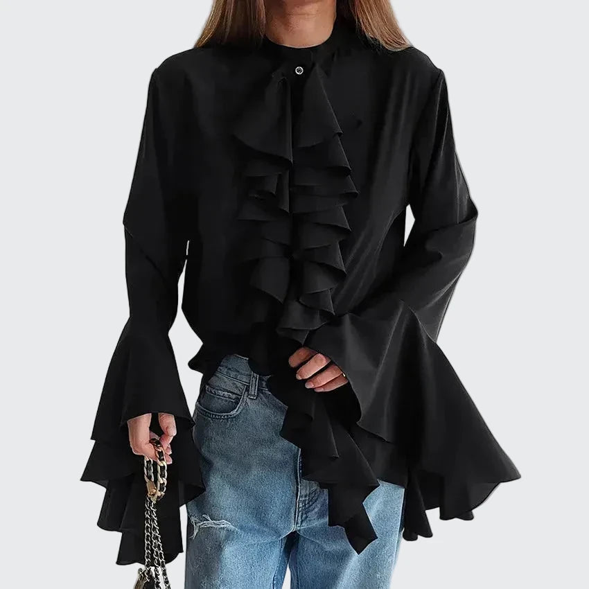 🍒Blouse cardigan tops spring fashion butterfly style ruffle blouse women single breasted shirt blouse o-neck smart casual fashion  Flutter By With A Butterfly