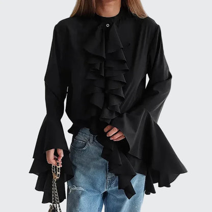 🍒Blouse cardigan tops spring fashion butterfly style ruffle blouse women single breasted shirt blouse o-neck smart casual fashion  Flutter By With A Butterfly