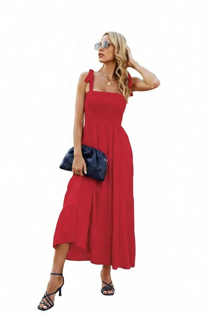🍒Tiered summer dress summer sleeveless midaxi outfit for holiday spring summer clothing backless printed vacation wear cami dress for Women smart casual clothing  Dress For Summer