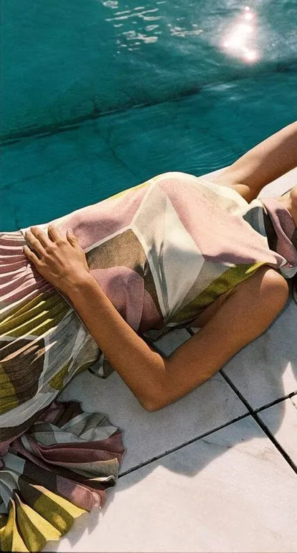 🍒Somer geometriese halternek-top ruglose moulose slim gemaklike klere vroue vakansie drag moulose top vroulike mode-styl partytjie geleentheid drag Eet Vrugteslaai In Vrugteslaai