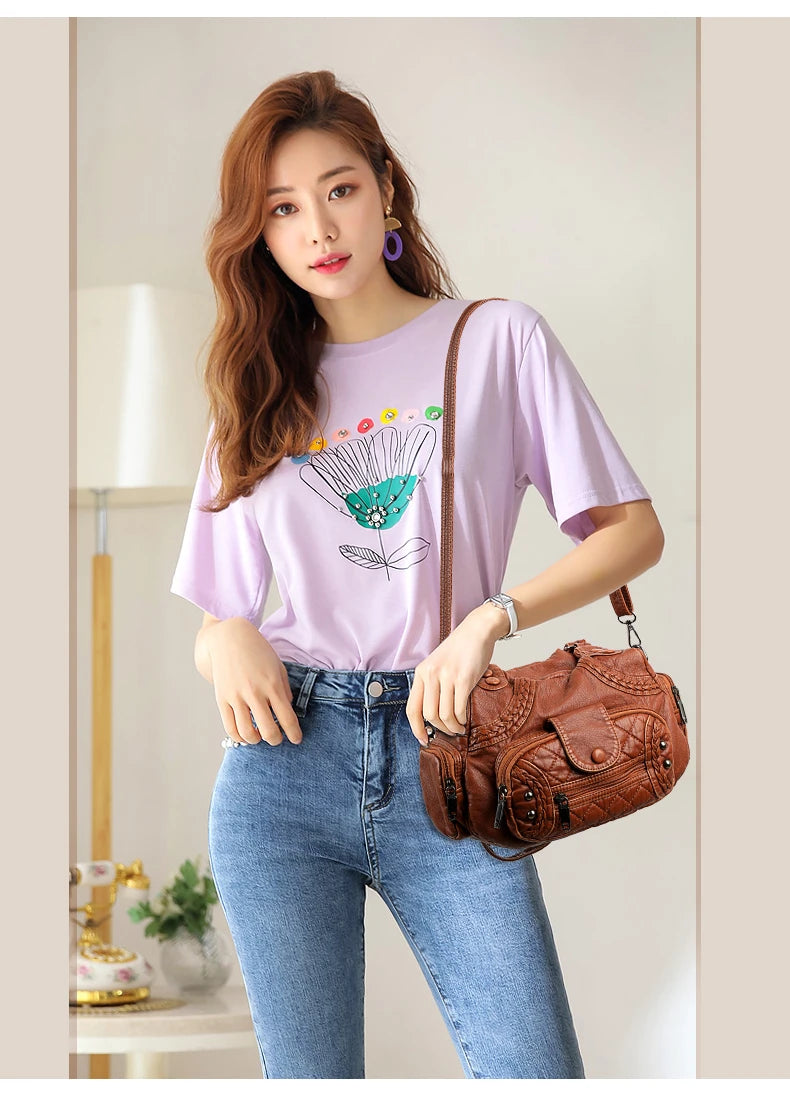 🍒Womens high quality handbags soft pu leather crossbody designer bag shoulder tote fashion luxury female  Get Happy With A Zippy Snappy