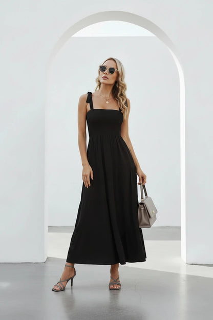 🍒Tiered summer dress summer sleeveless midaxi outfit for holiday spring summer clothing backless printed vacation wear cami dress for Women smart casual clothing  Dress For Summer